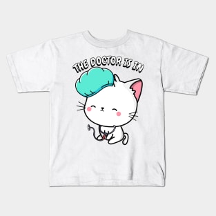 Cute White Cat is a doctor Kids T-Shirt